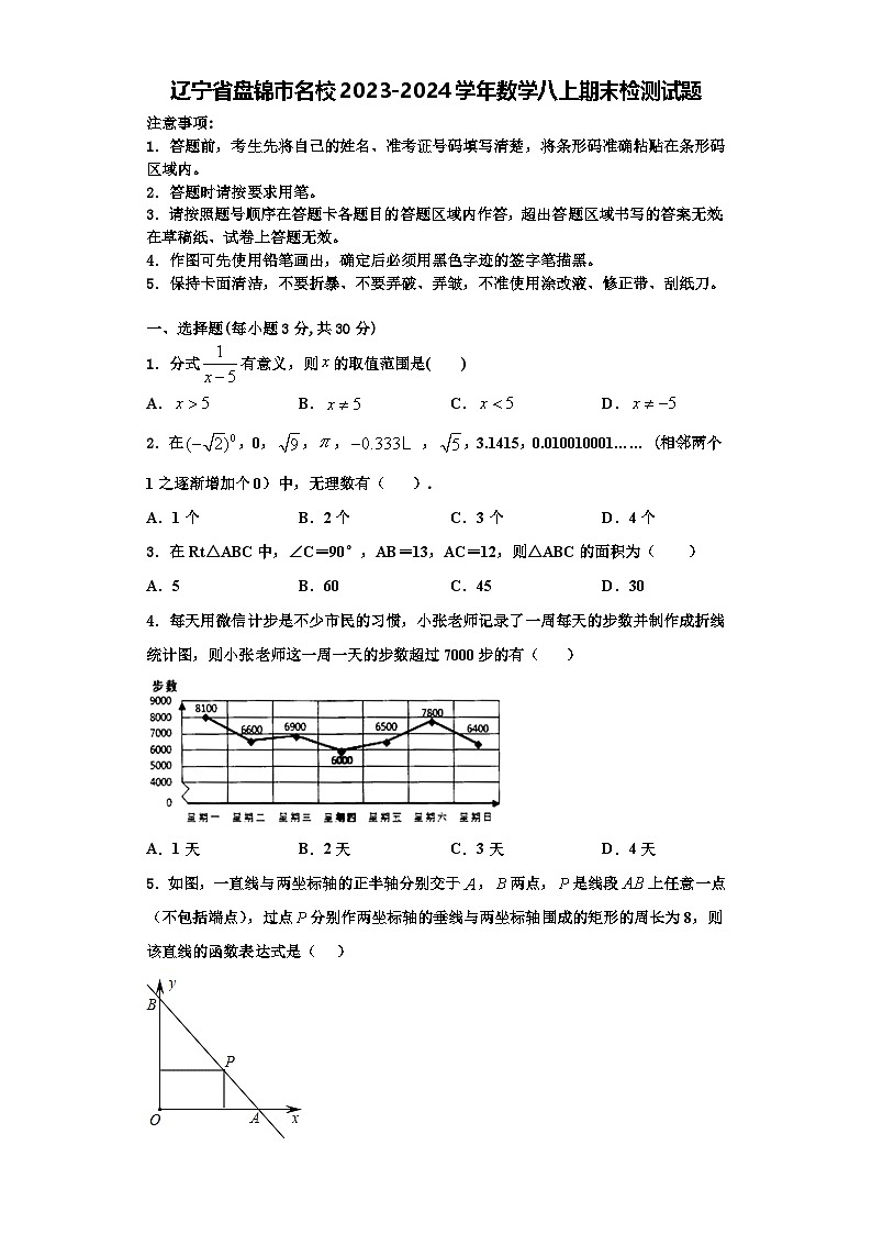 辽宁省盘锦市名校2023-2024学年数学八上期末检测试题【含解析】第1页