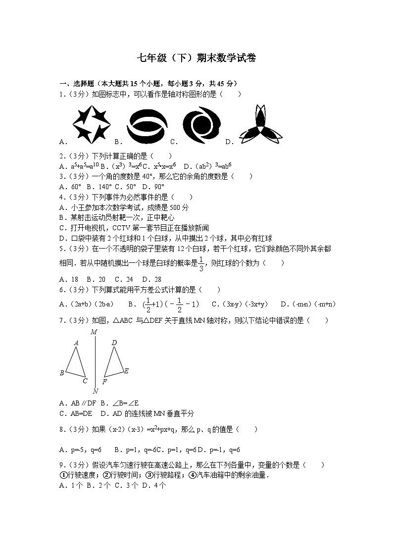 七年级（下）期末数学试卷2含答案第1页