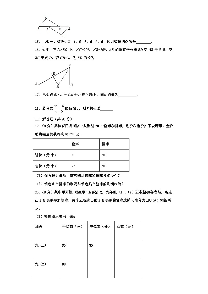 辽宁营口大石桥市水源镇九一贯制学校2023-2024学年八年级数学第一学期期末质量检测模拟试题【含解析】03