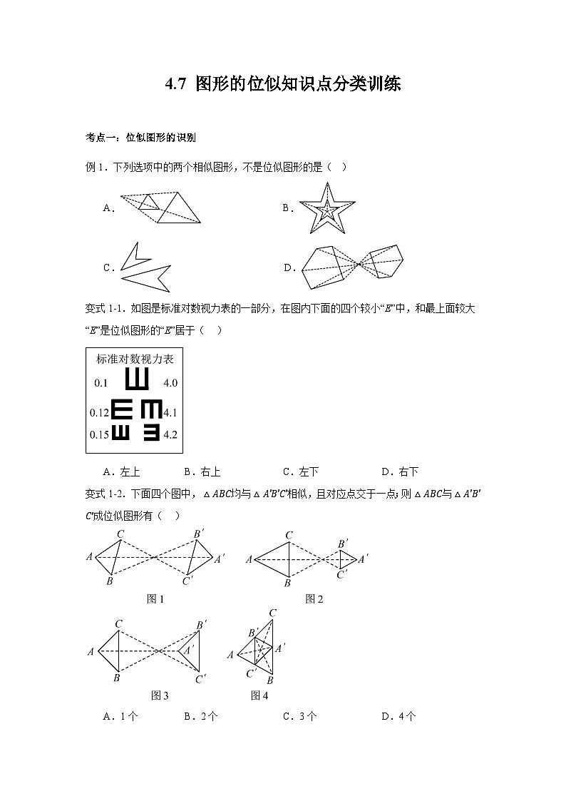 浙教版九年级上册数学4.7 图形的位似知识点分类训练01