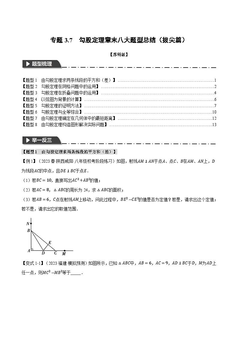 3.7 勾股定理章末八大题型总结（拔尖篇）（苏科版）（学生版）01