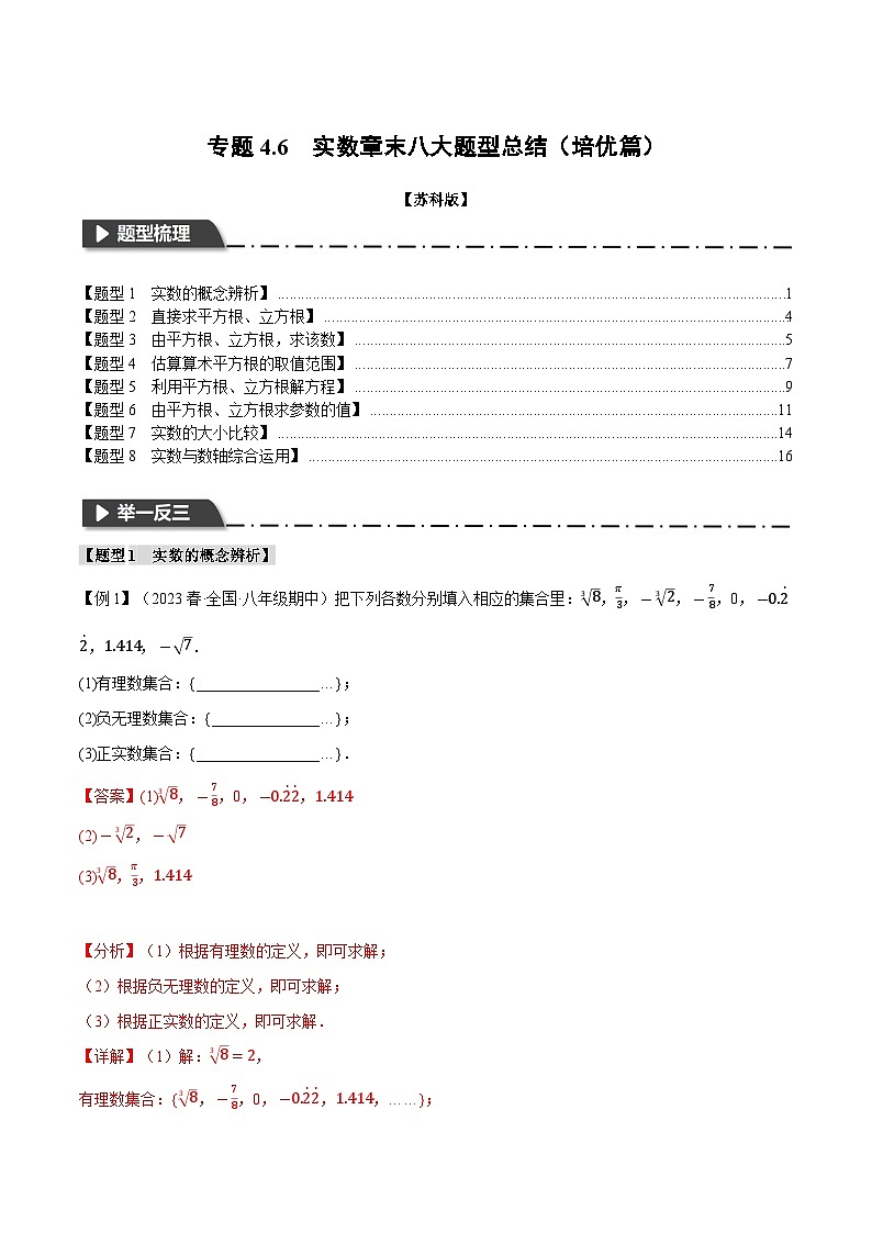 4.6 实数章末八大题型总结（培优篇）（苏科版）（教师版）01