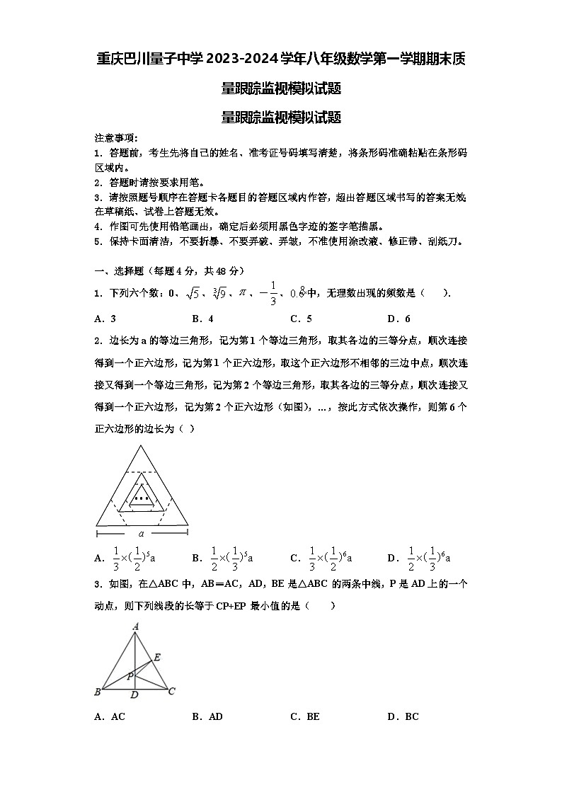 重庆巴川量子中学2023-2024学年八年级数学第一学期期末质量跟踪监视模拟试题【含解析】第1页