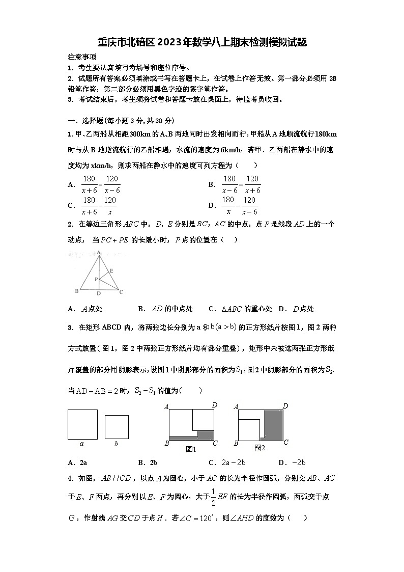 重庆市北碚区2023年数学八上期末检测模拟试题【含解析】01