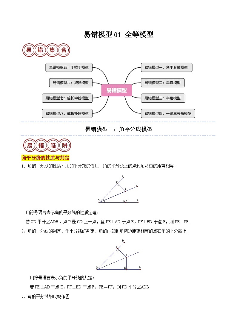 2024年中考数学易错模型01 全等模型（八大易错分析+变式训练+易错题通关）（原卷版）01