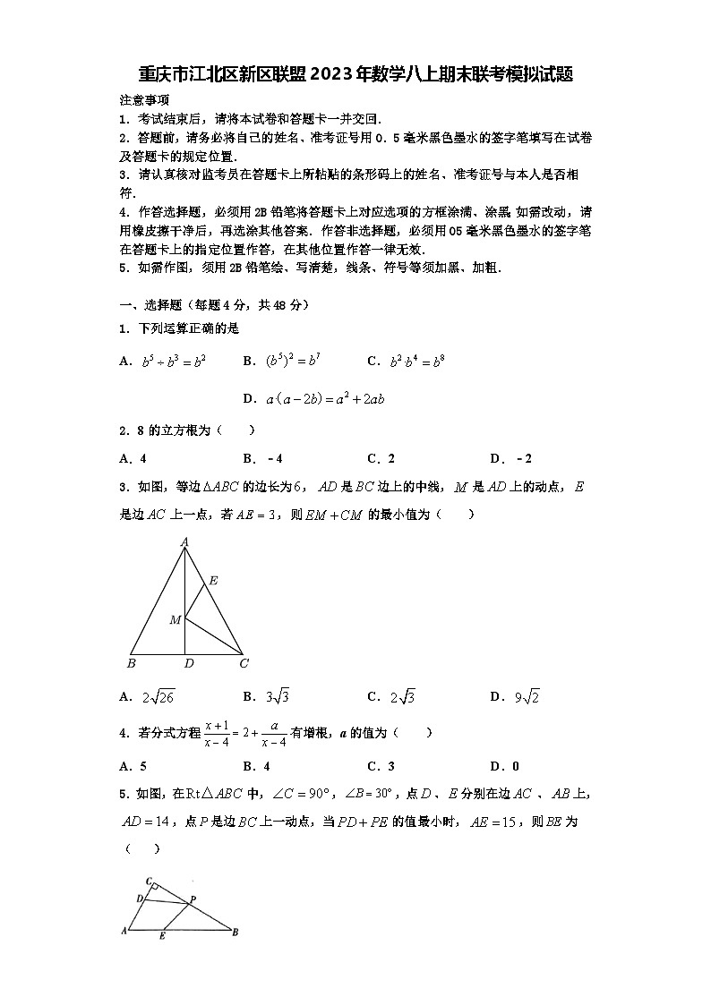重庆市江北区新区联盟2023年数学八上期末联考模拟试题【含解析】01