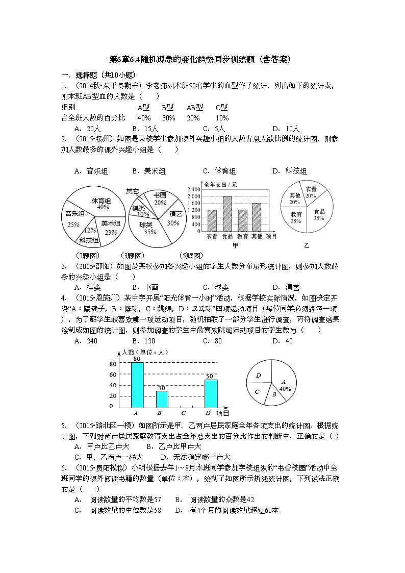 6.4随机现象的变化趋势同步训练题（含答案）青岛版数学九年级下册第1页