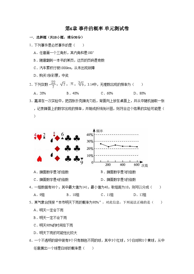 第6章 事件的概率 单元测试卷（有答案）青岛版数学九年级下册01