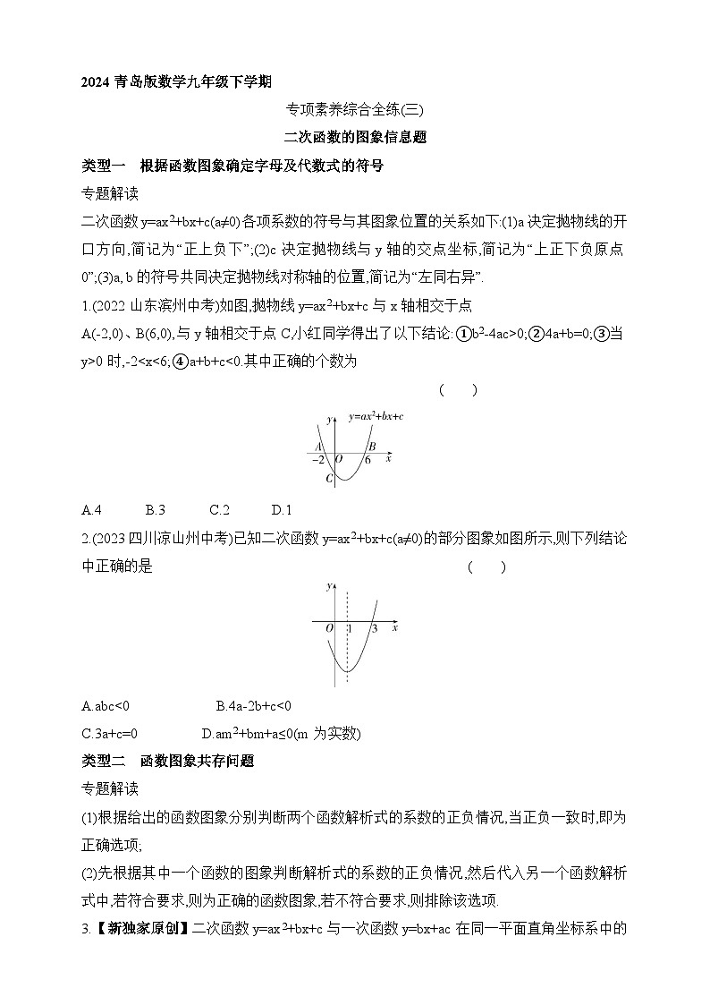 专项素养综合全练（三）二次函数的图象信息题练习（含解析）青岛版数学九年级下册01