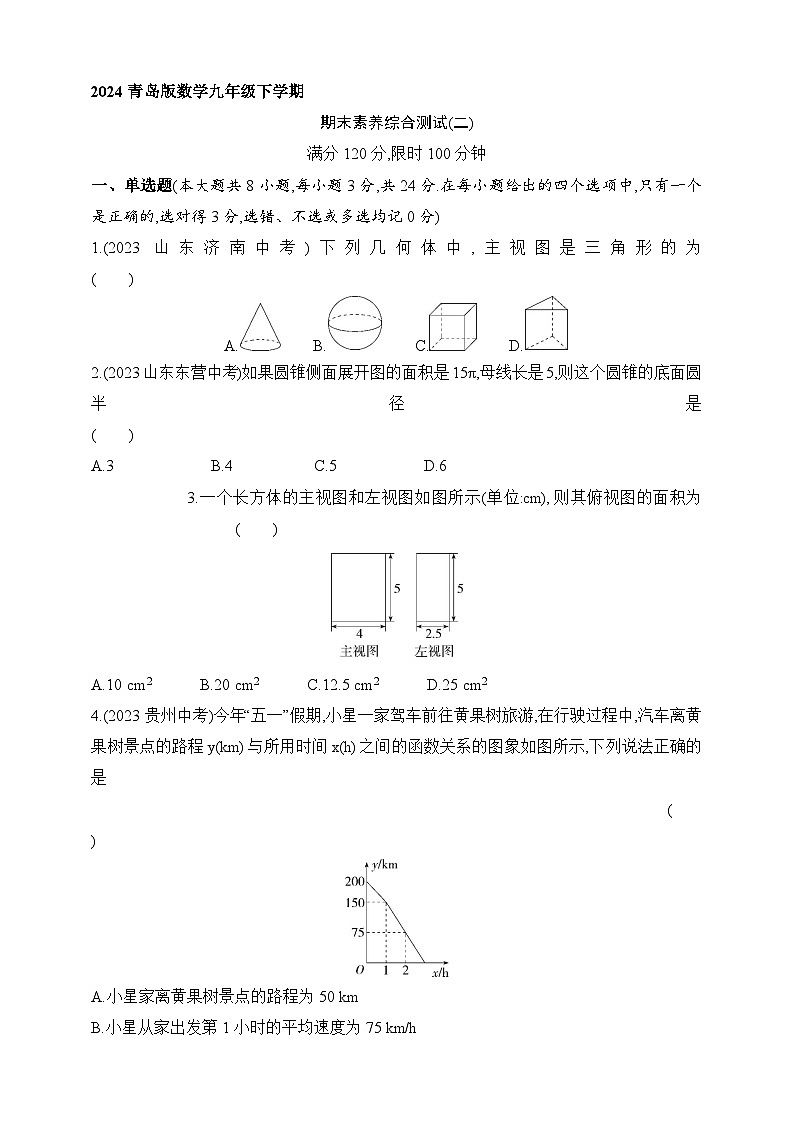 期末素养综合测试(二)（含解析）青岛版数学九年级下册01
