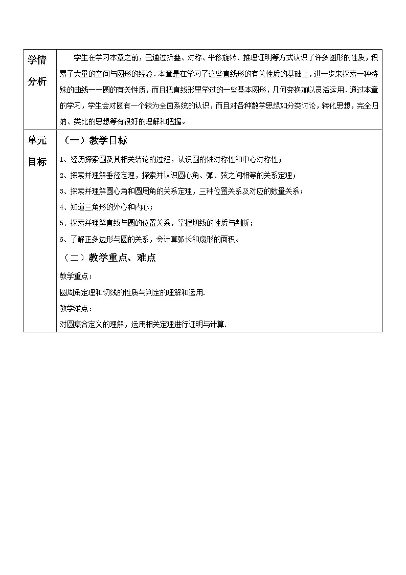 【大单元教案】人教版数学九年级上册24 章《圆》大单元教学设计02