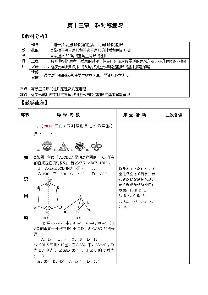 人教版八年级数学上册13章总复习 教案01