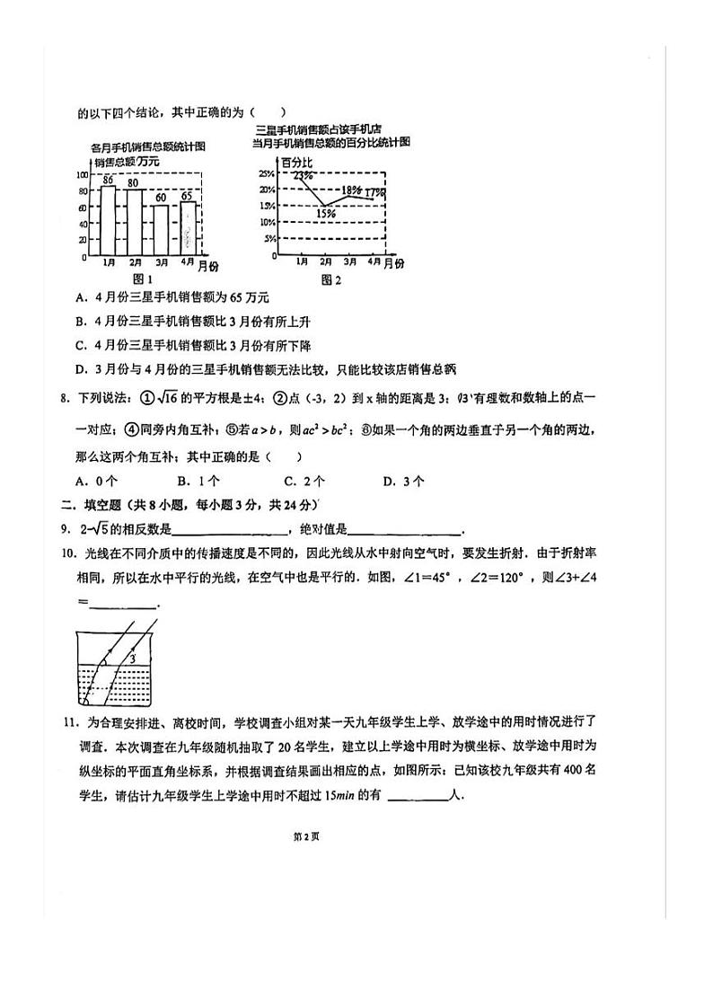 内蒙古呼和浩特市敬业学校2023—2024学年下学期七年级数学第二次月考试题第2页