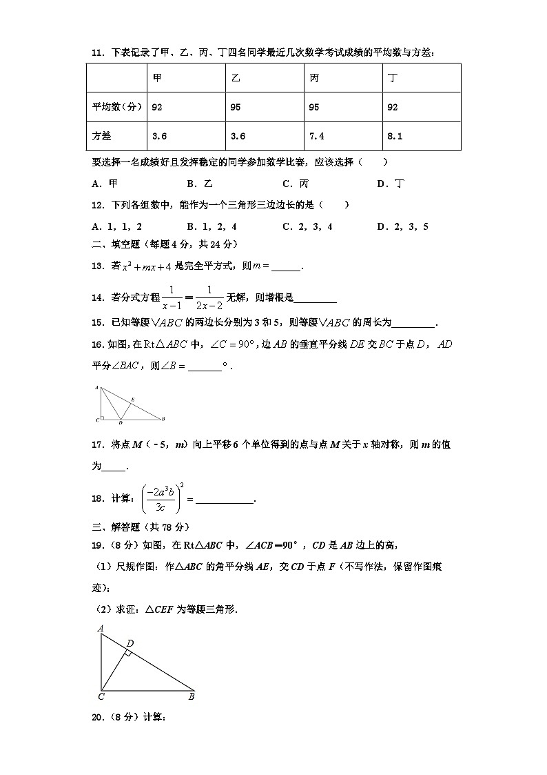 重庆市一中学2023-2024学年数学八上期末达标检测试题【含解析】03