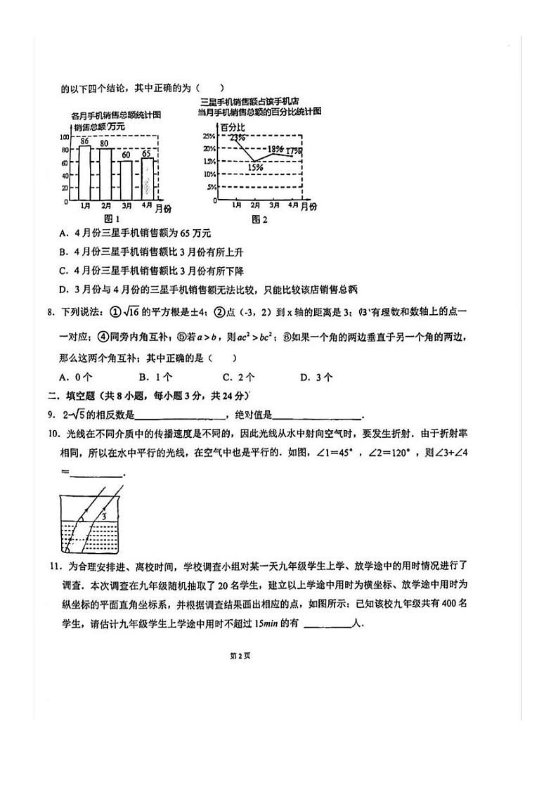 内蒙古呼和浩特市敬业学校2023—2024学年下学期七年级数学第二次月考试题第2页