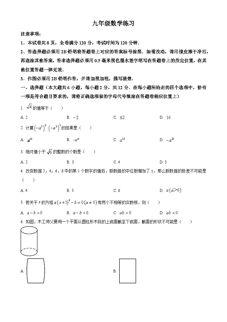 2024年江苏省南京市钟英中学九年级中考零模数学模拟预测题（原卷版）第1页
