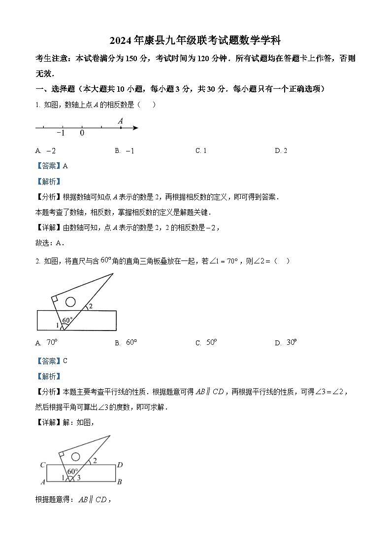 2024年甘肃省陇南市康县九年级下学期联考中考模拟数学试题（解析版）第1页
