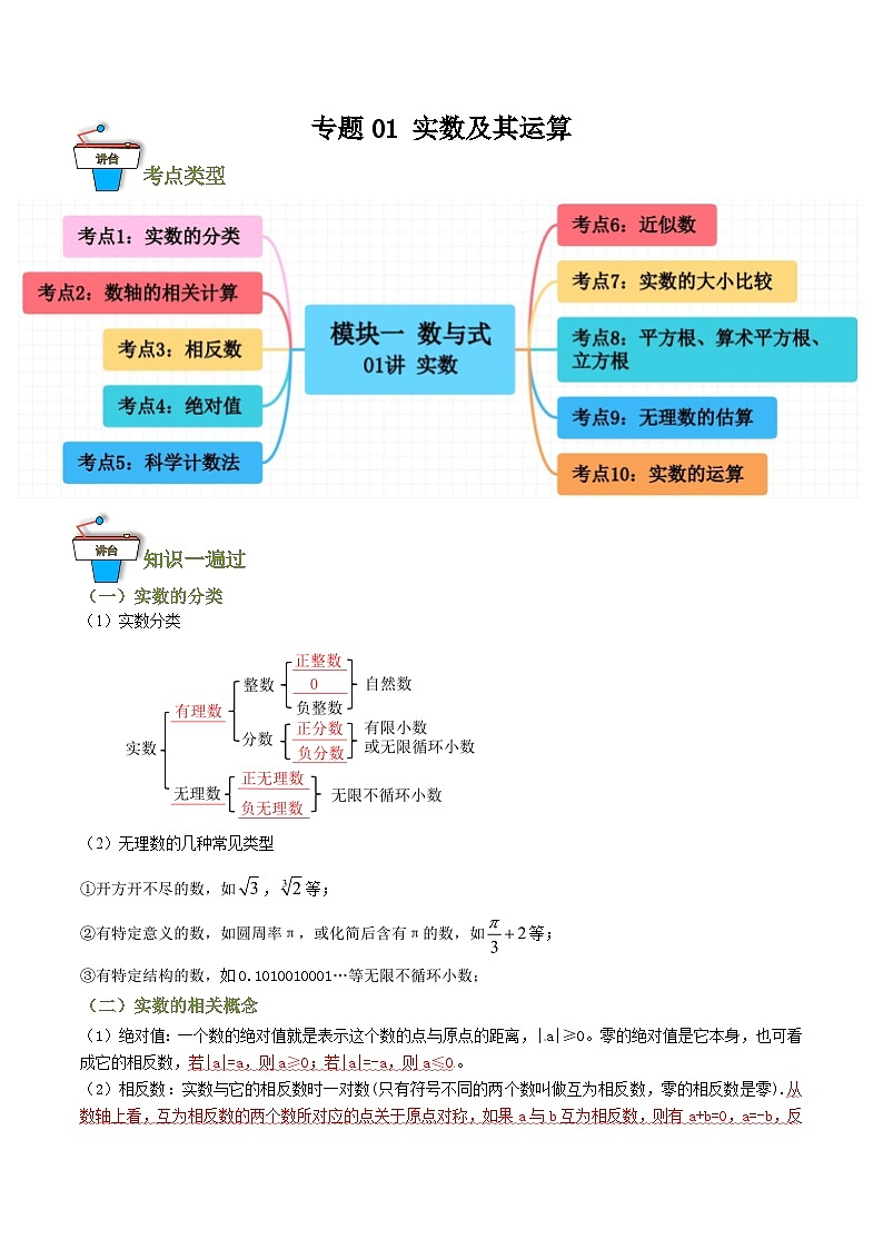 专题01 实数及其运算（知识串讲+10大考点）（全国通用）(原卷版）第1页