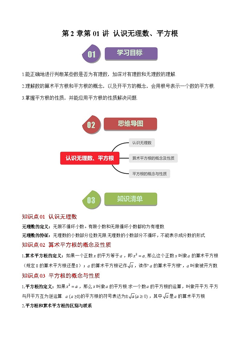 第2章第01讲 认识无理数、平方根(7类热点题型讲练)-八年级上册数学（北师大版）讲义01