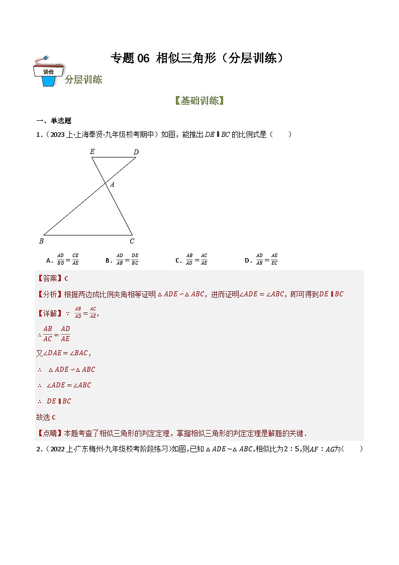 专题06 相似三角形（分层训练）-2024年中考数学总复习重难考点强化训练（全国通用）01