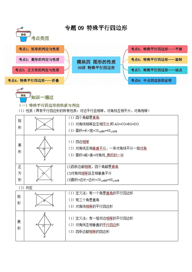 专题09 特殊平行四边形（知识串讲+8大考点）（全国通用）(原卷版）第1页