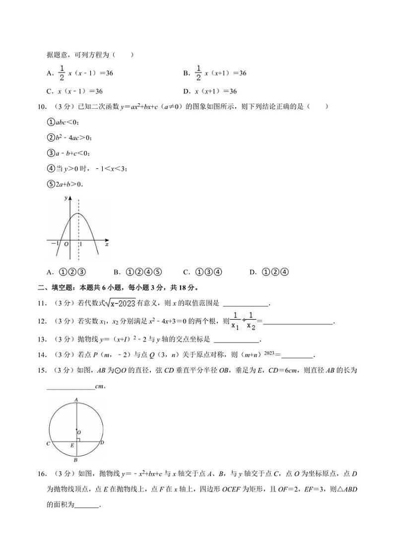 [数学]2023～2024学年广东省湛江市雷州市十校联考九年级(上)第三次月考数学试卷(有详解)第2页