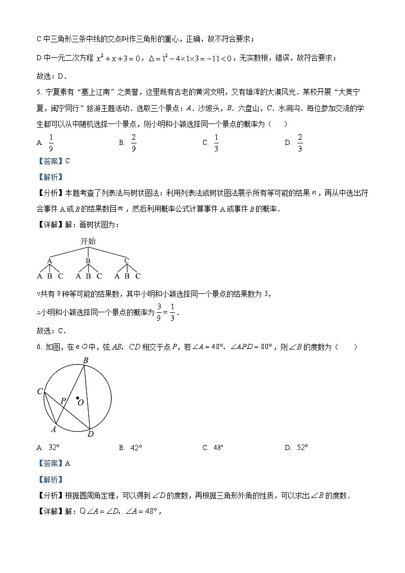 2024年宁夏银川市灵武市中考二模数学试题（原卷版+解析版）03