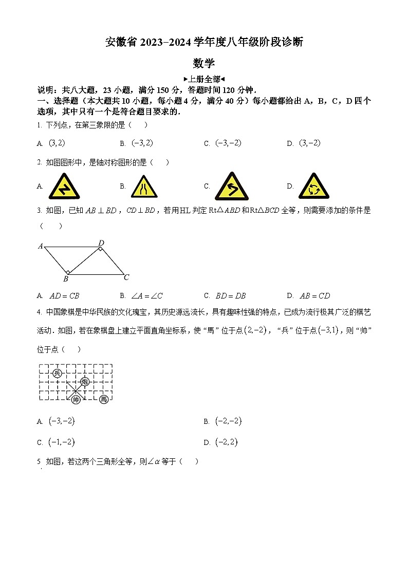 安徽省2023-2024学年八年级上学期期末阶段诊断数学试题（原卷版）01