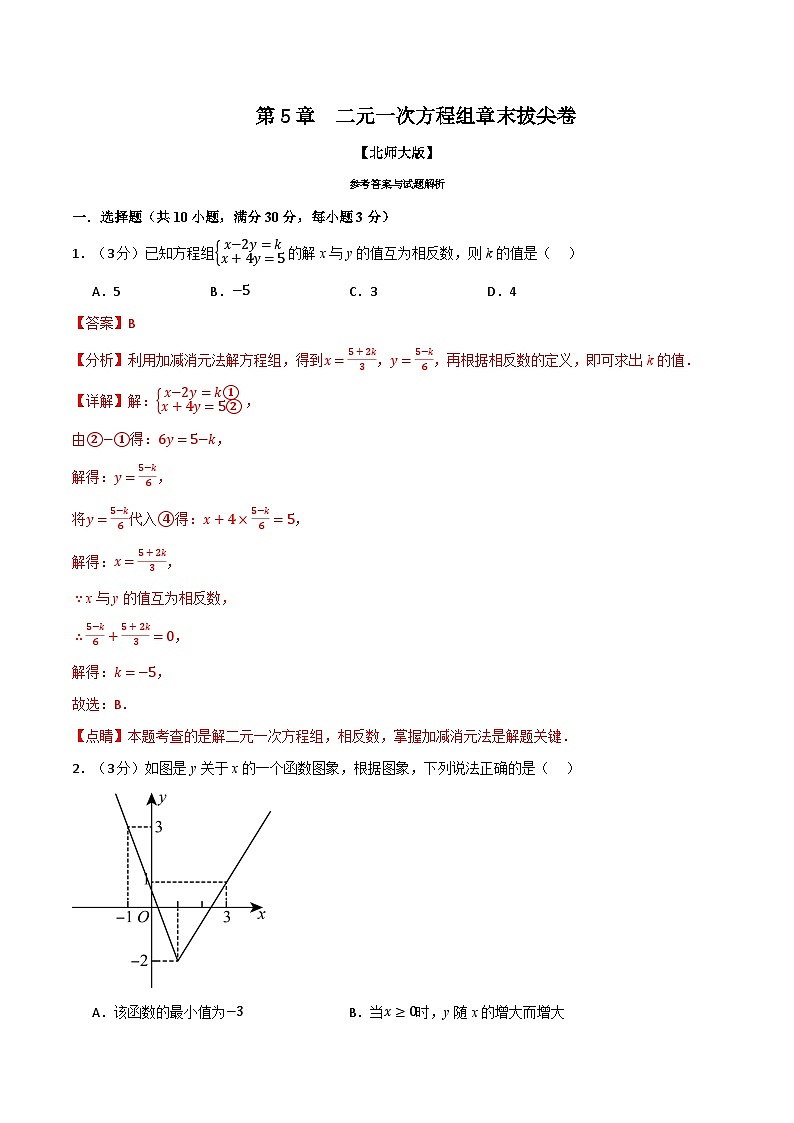 专题5.5 二元一次方程组章末拔尖卷-八年级数学上册举一反三系列（北师大版）01