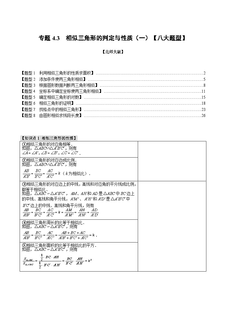 专题4.3 相似三角形的判定与性质（一）【八大题型】-2024-2025学年九年级数学上册举一反三系列（北师大版）01