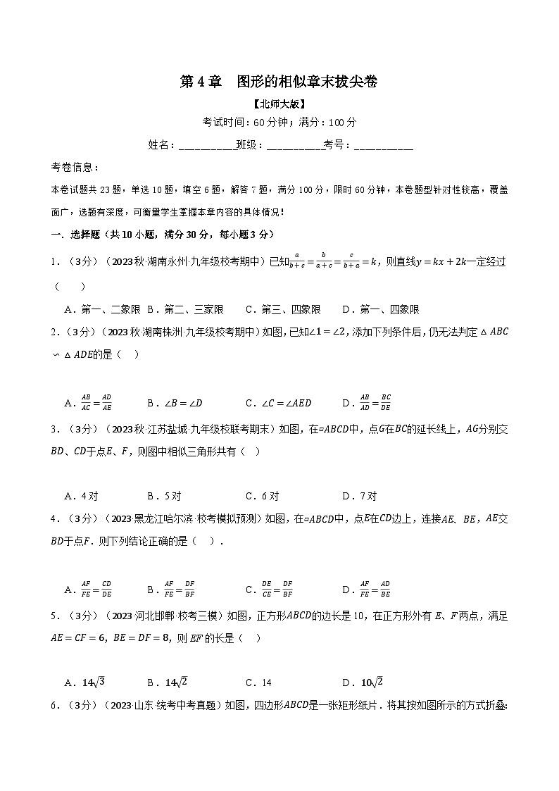 专题4.8图形的相似章末拔尖卷-2024-2025学年九年级数学上册举一反三系列（北师大版）01