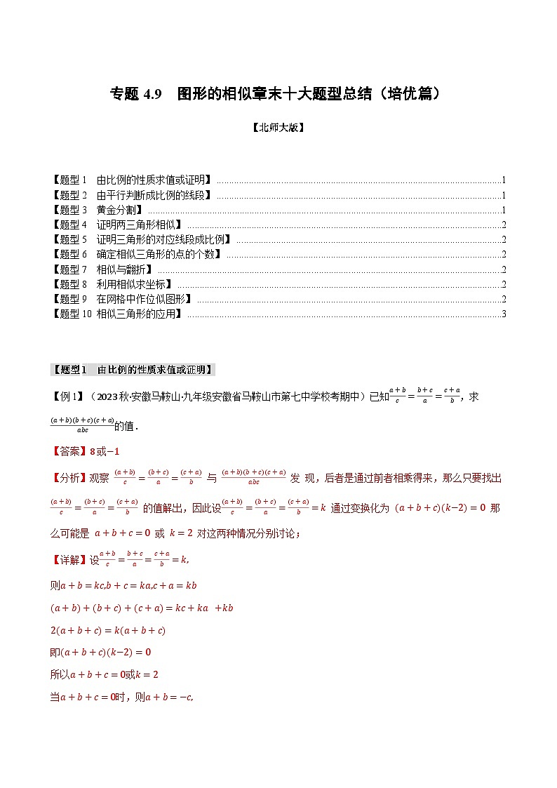 专题4.9图形的相似章末十大题型总结（培优篇）-2024-2025学年九年级数学上册举一反三系列（北师大版）01