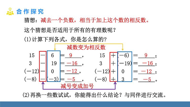 北师大版（2024）数学七年级上册课件 2.2 有理数的加减运算 第3课时 有理数的减法法则第6页