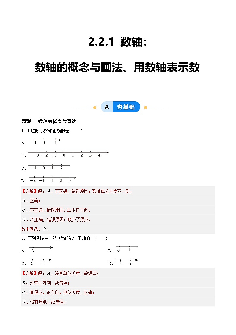 2.2.1 数轴：数轴的概念与画法、用数轴表示数 七年级数学上册同步作业含解析版（苏科版2024）01