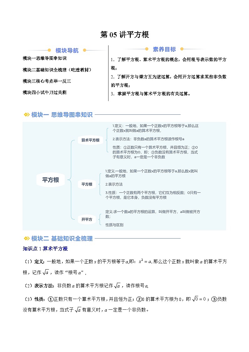 2.2 平方根 北师大版八年级数学提升精品讲义(解析版)第1页