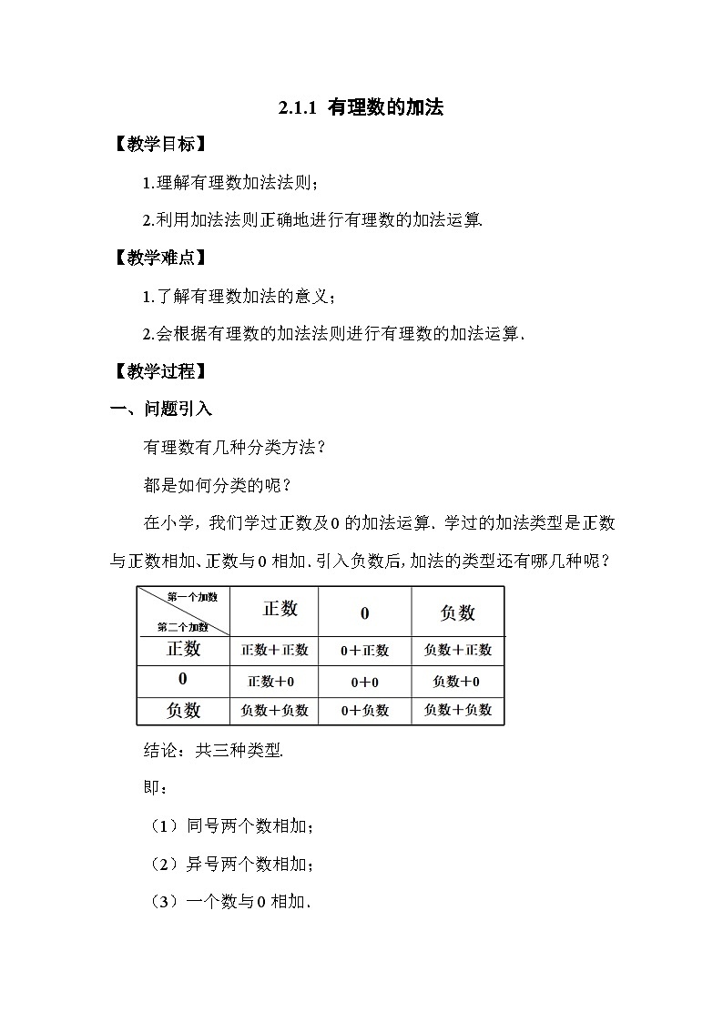 2.1.1 有理数的加法 浙教版数学七年级上册教案01