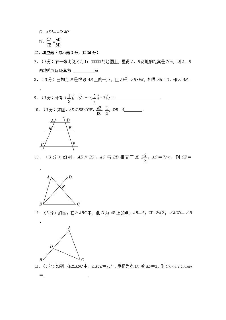2023-2024学年上海市长宁区九年级（上）月考数学试卷（10月份）02