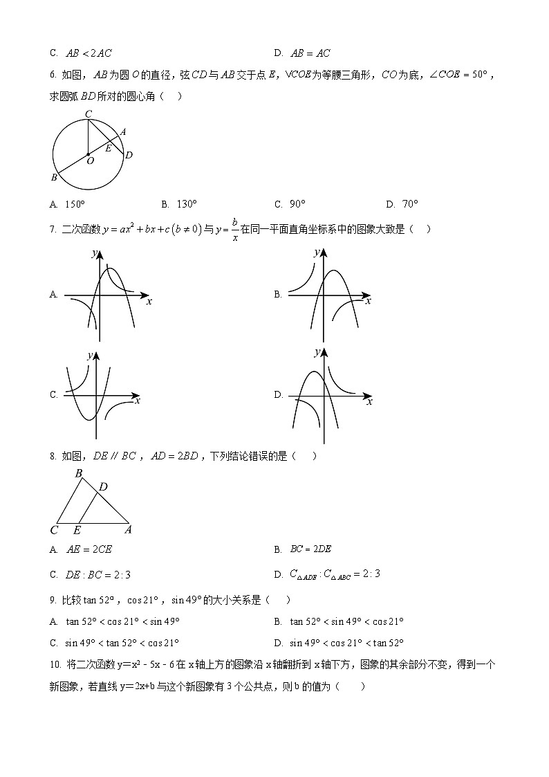 山东省济宁市汶上县第一实验中学2023-2024学年九年级下学期开学数学试题（原卷版+解析版）02