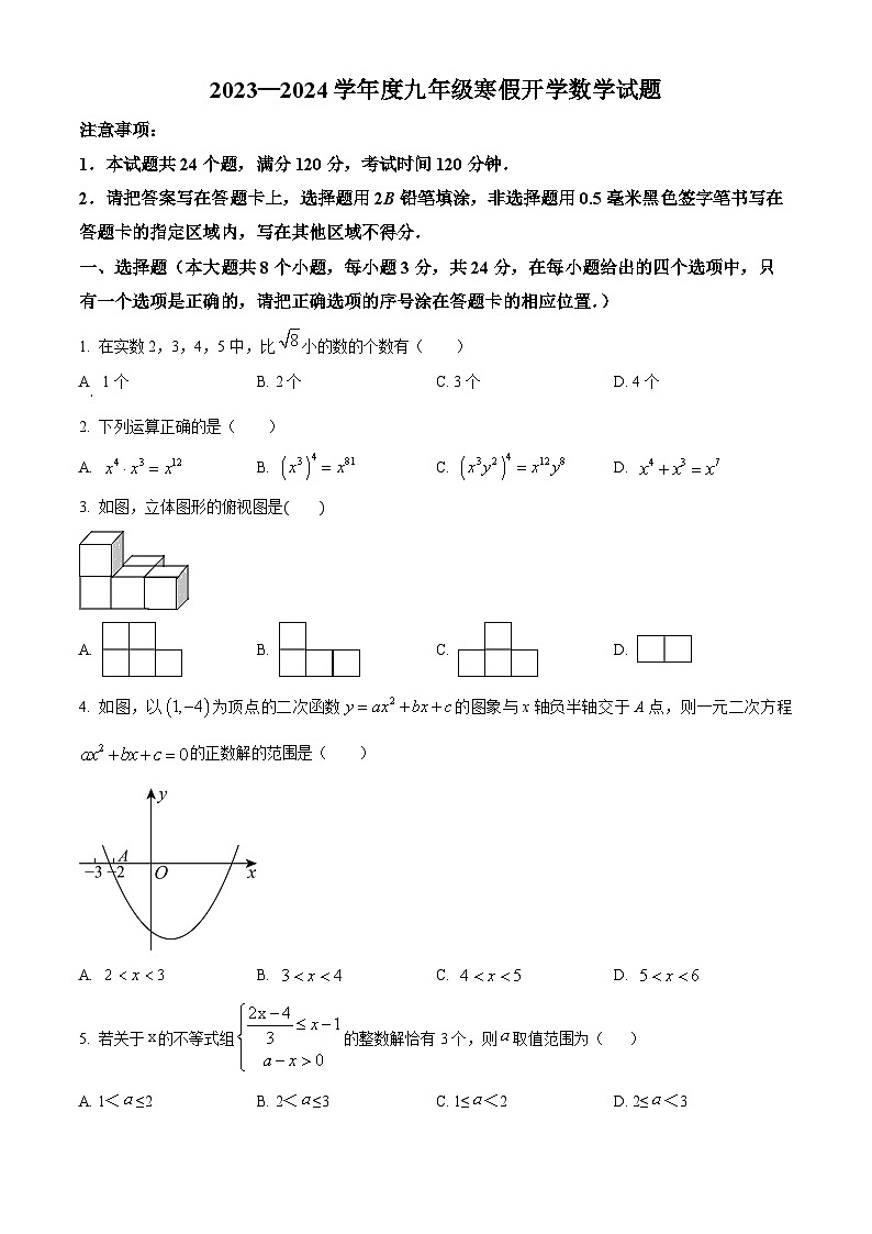 山东省菏泽市成武县育青中学2023-2024学年九年级下学期开学考试数学试题（原卷版）第1页
