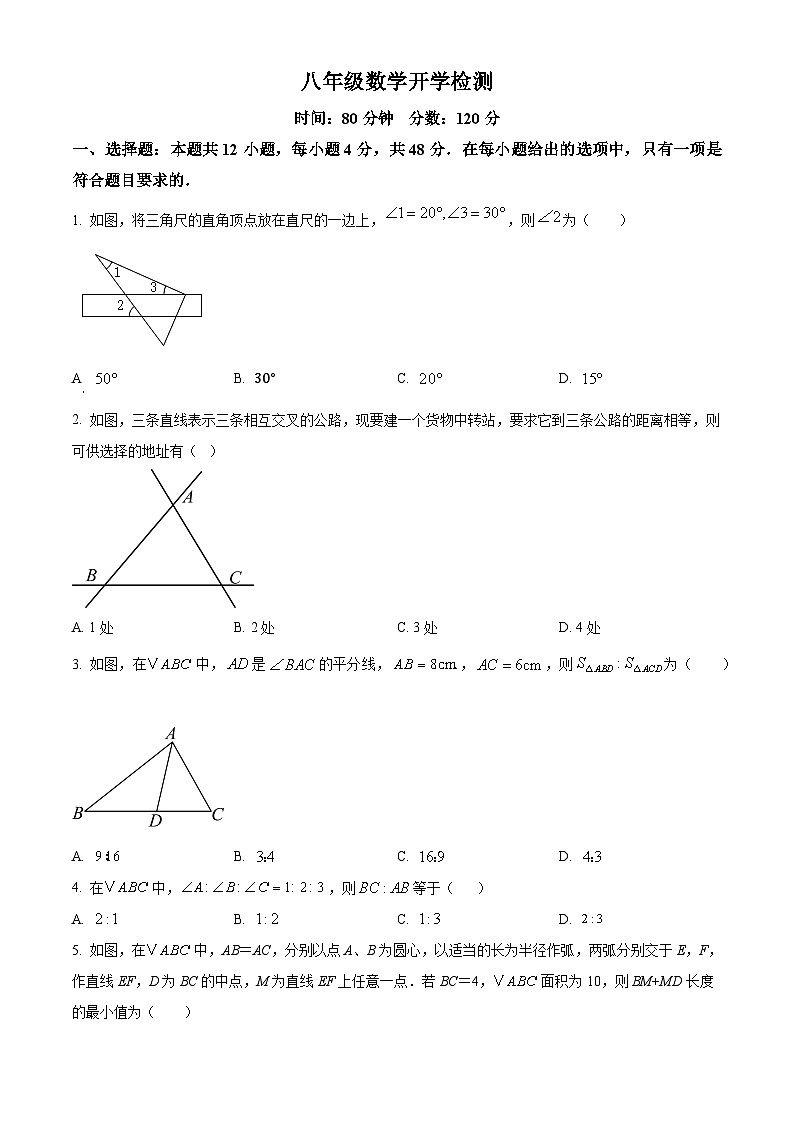 山东省齐河县马集乡中学2023-2024学年八年级下学期开学摸底考试数学试题（原卷版）第1页