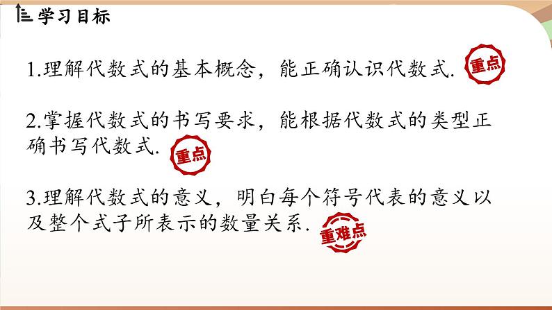 3.1 列代数式表示数量关系 课时1 代数式 课件 2024-2025学年人教版七年级数学上册第2页