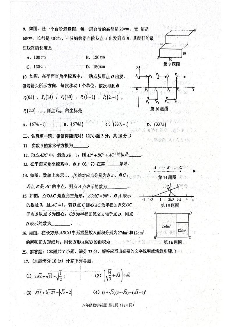 山东省枣庄市市中区2023-2024学年八年级上学期11月期中数学试题第2页