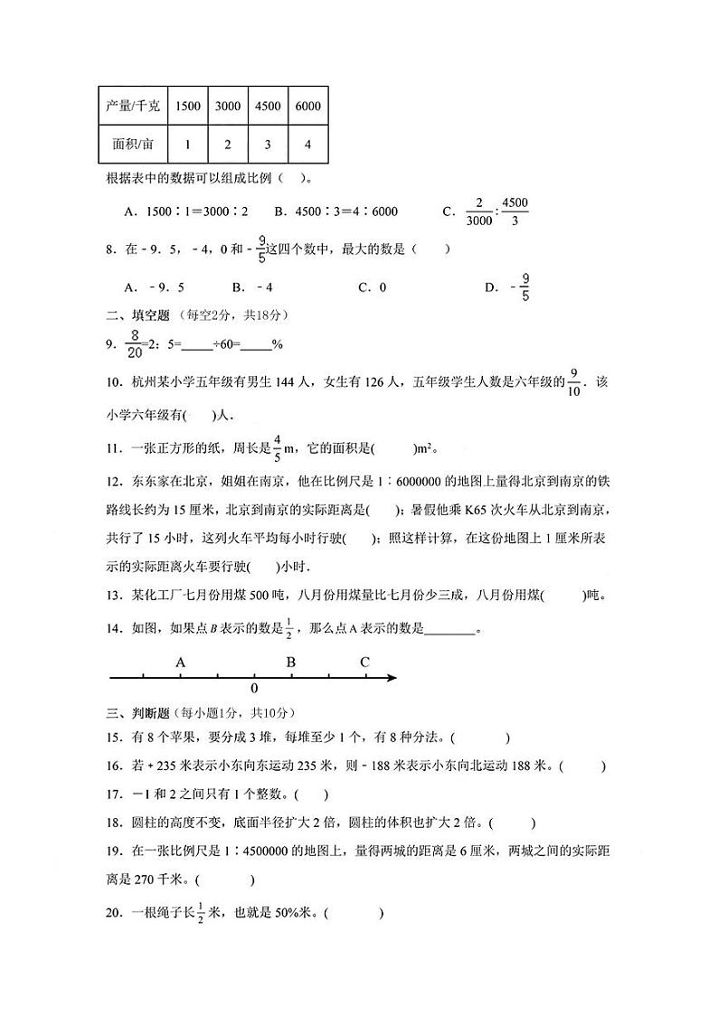 陕西省安康市汉滨区五里镇民主九年制学校2023-2024学年七年级上学期开学分班考试数学试题02