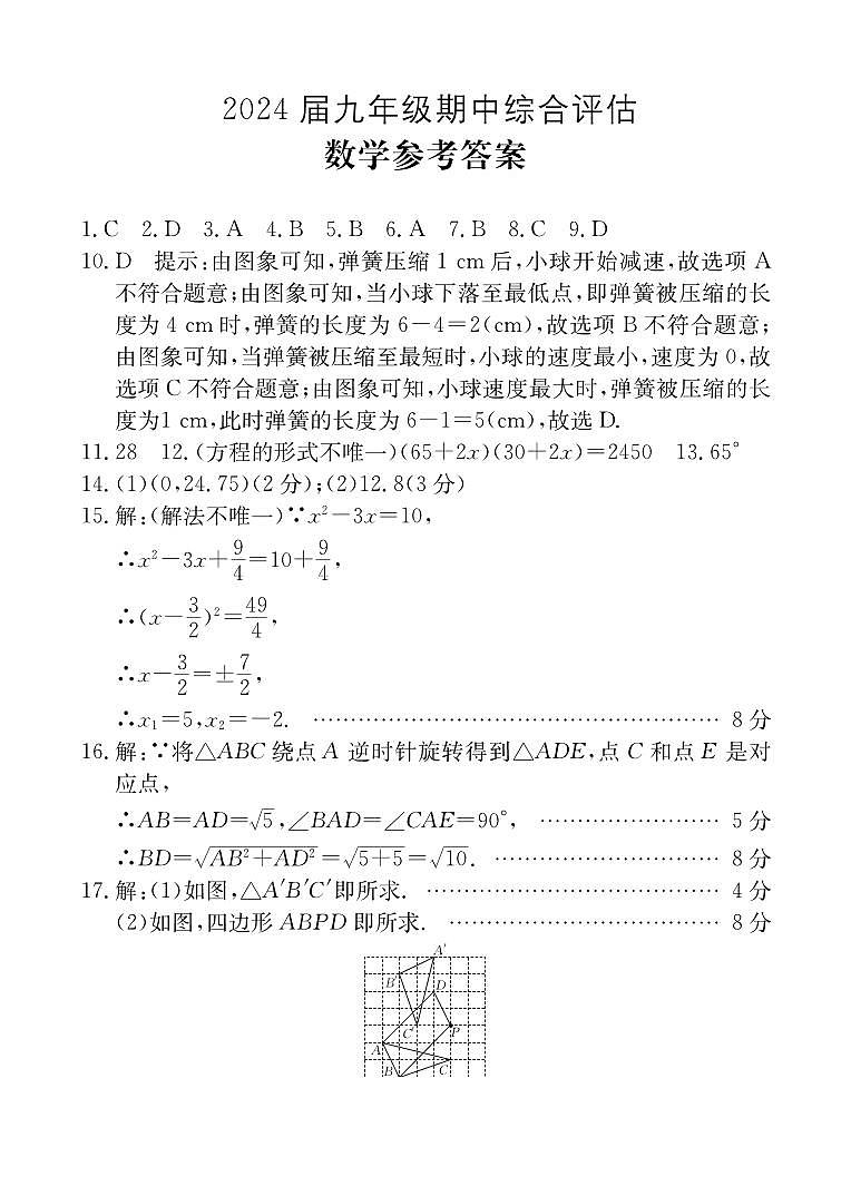 安徽省无为市2023-2024学年九年级上学期期中综合评估数学试题（PDF版，含答案）01
