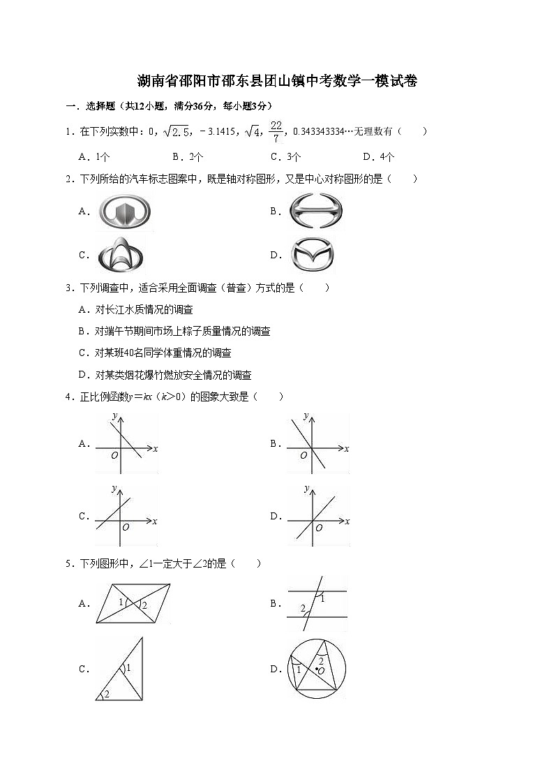 2022年湖南省邵阳市邵东县团山镇中考数学一模试卷（含答案解析）01