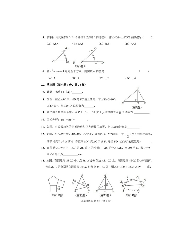 2023-2024学年吉林省吉林市永吉县八年级（上）质检数学试卷（11月份）02