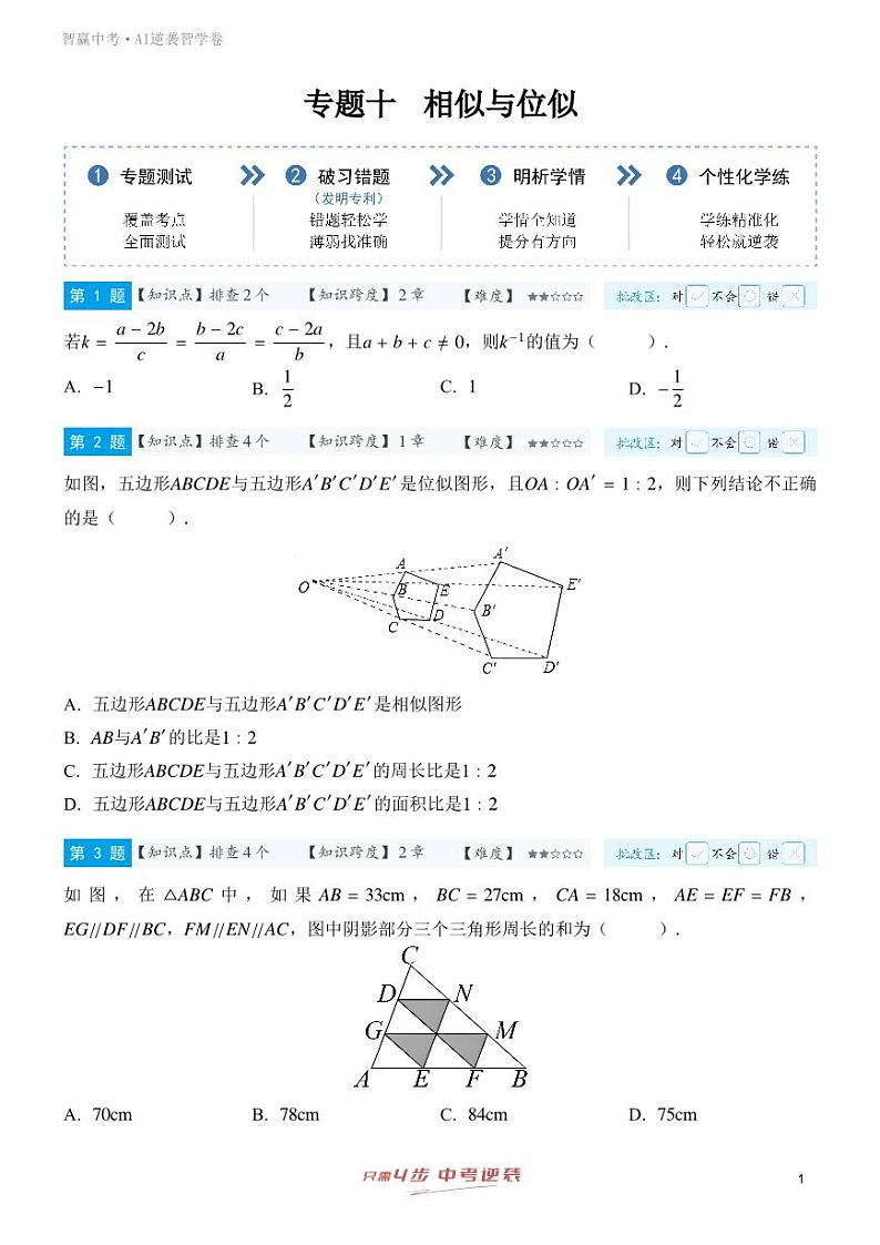 【一轮复习】备战2025年中考数学专题训练-专题一0 相似与位似（教师版+学生版）01