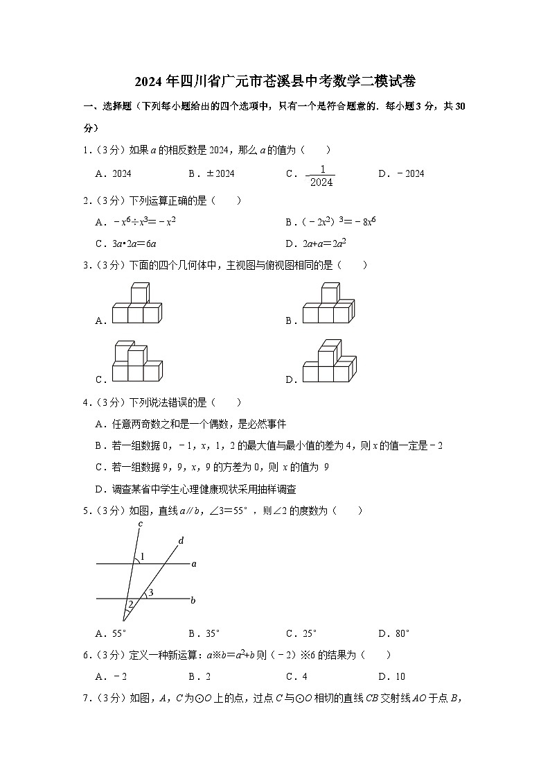 2024年四川省广元市苍溪县中考数学二模试卷第1页