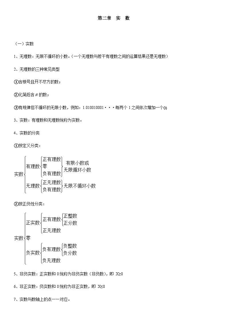 北师大版数学 知识点汇总八年级上册第2章 实数-单元知识点总结01