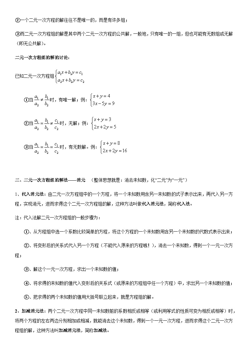 北师大版数学 知识点汇总八年级上册第5章 二元一次方程组-单元知识点总结02